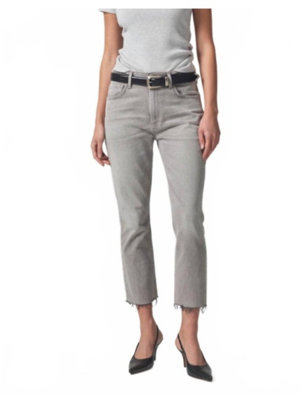 Citizens of Humanity Isola Jeans Womens 28 Gray Straight Ankle Crop Raw Hem‎